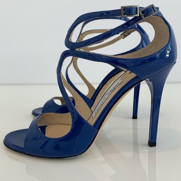 JIMMY CHOO COBALT BLUE PATENT LEATHER SANDALS SIZE EU 36 1/2 // 6.5 - Picture 6 of 16